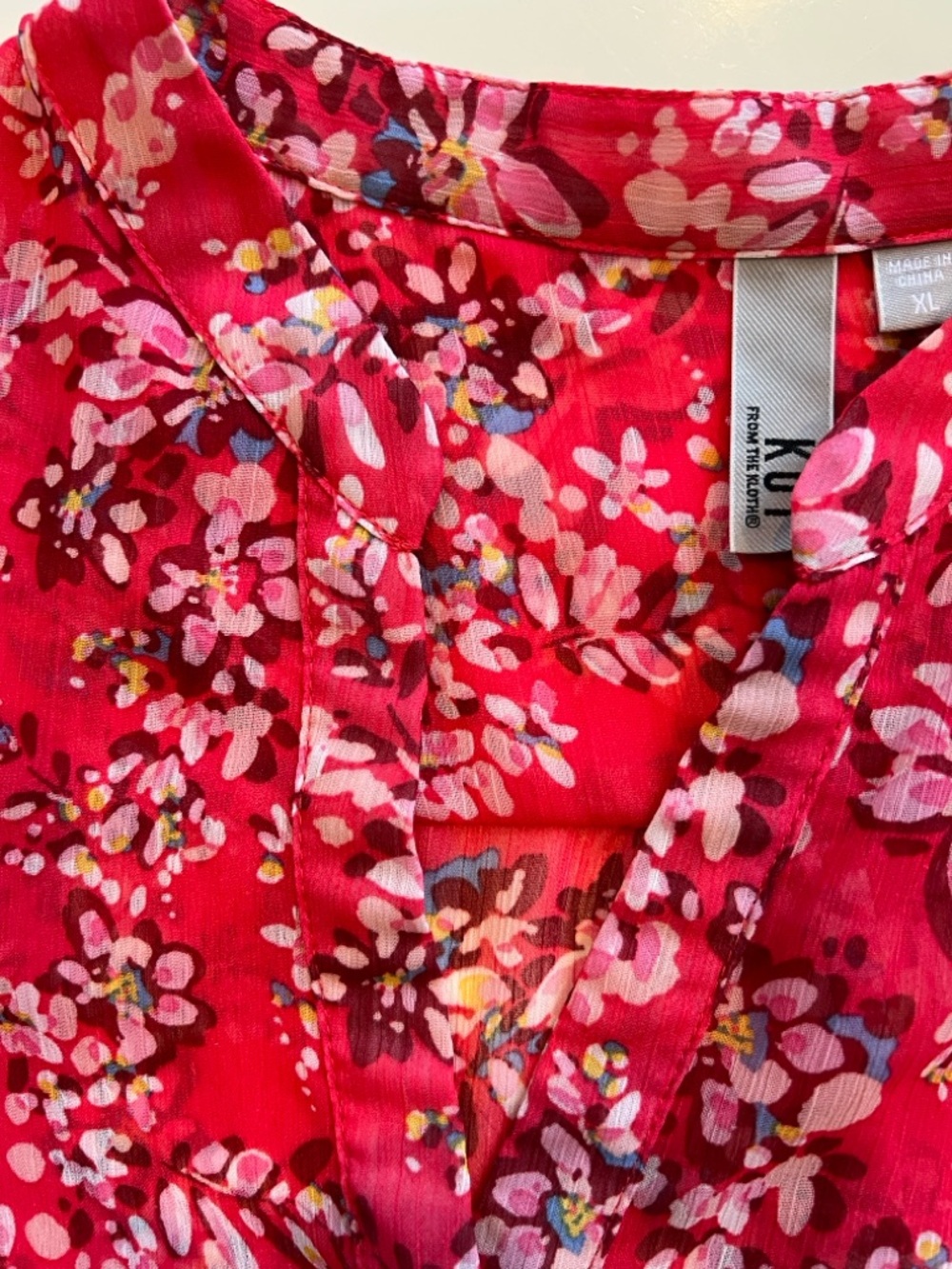 KUT from the Kloth Sheer Floral Button Down Adjustable Sleeves Blouse Size XL - Picture 7 of 11